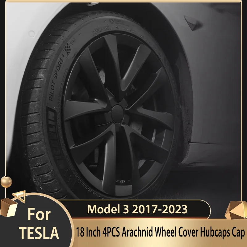 For TESLA Model 3 2017-2023 18 Inch 4PCS Arachnid Wheel Cover Hubcaps Cap Body Kit Only for Model 3 Wheel Cover Accessories