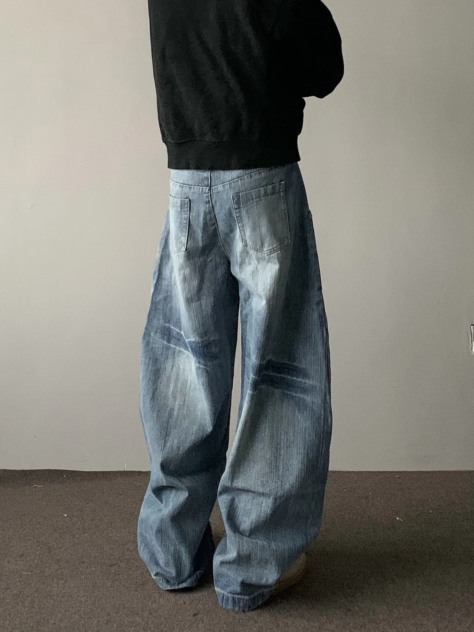 

American Retro Lightning Cra Blade Jeans Men's Loose Wide Leg Design Sensation Straight Cut Jeans Casual Faion Denim Pants