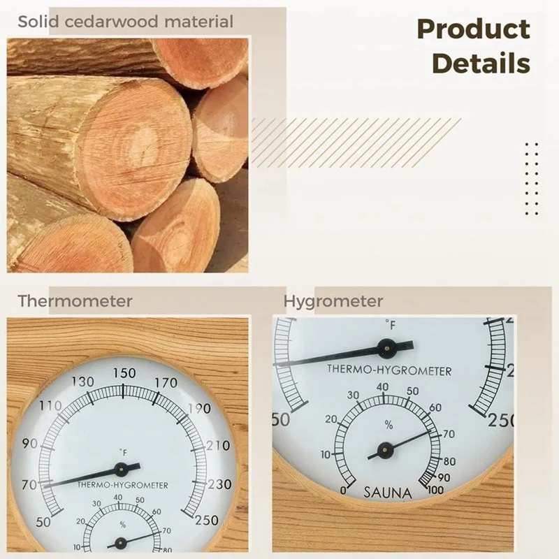 Wooden Sauna Hygrothermograph,Sauna Thermometer And Hygrometer,Indoor Humidity Temperature Measurement Sauna Room Easy To Use