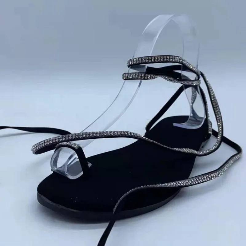 Women Sandals Flat Shoes 2024 Now Summer Open Toe Slippers Ladies Crystal Flip Flops fashion Casual Sandals Beach Shoes of Women