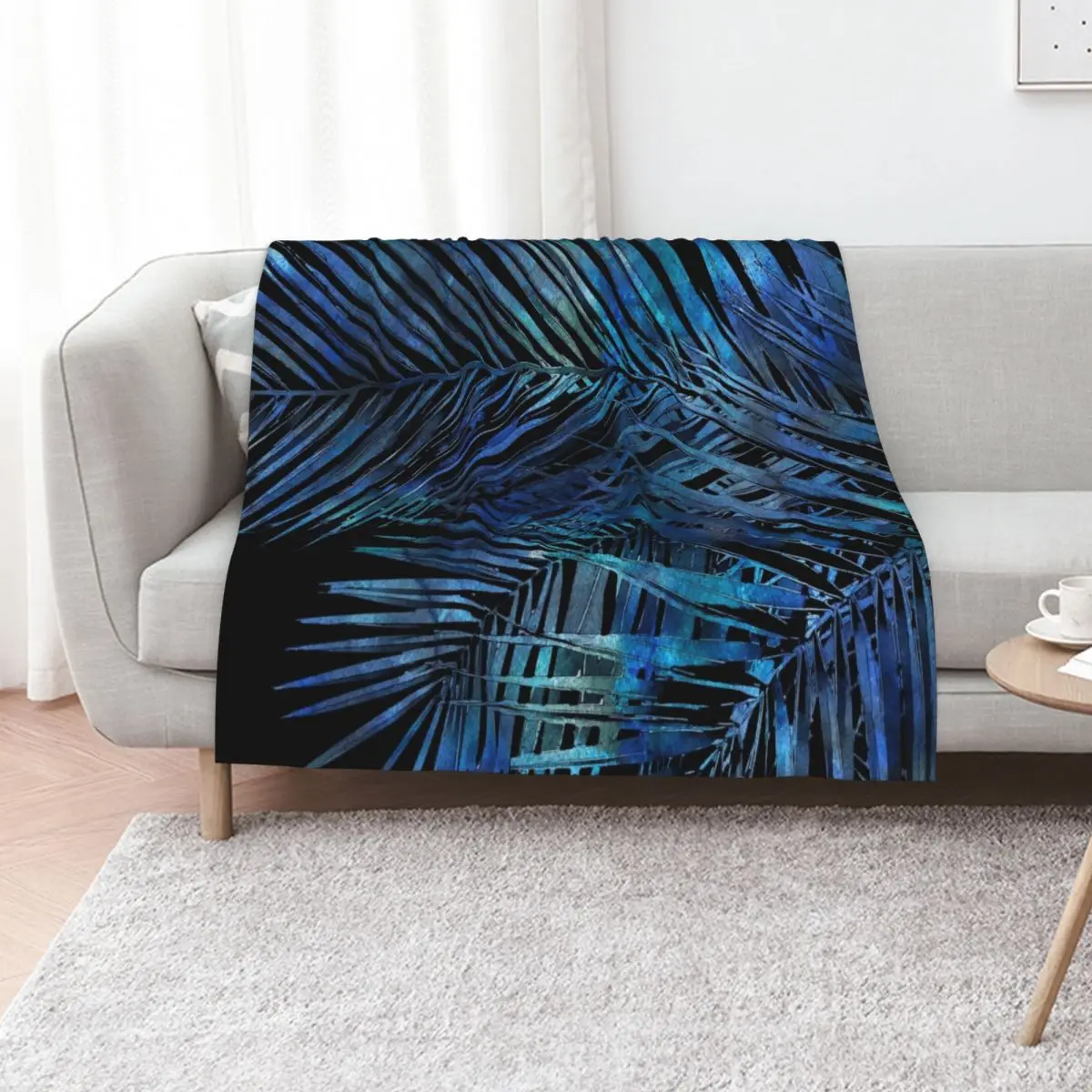 Midnight Blue Palm Leaves Mixed Media Art Throw Blanket Bed Decorative Beds Plush manga Sofa Quilt Summer Blankets