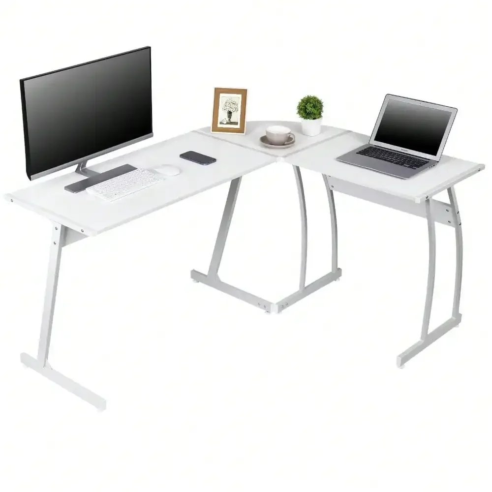 

58" Computer Gaming Laptop Table L Shaped Desk Workstation Office Desk White