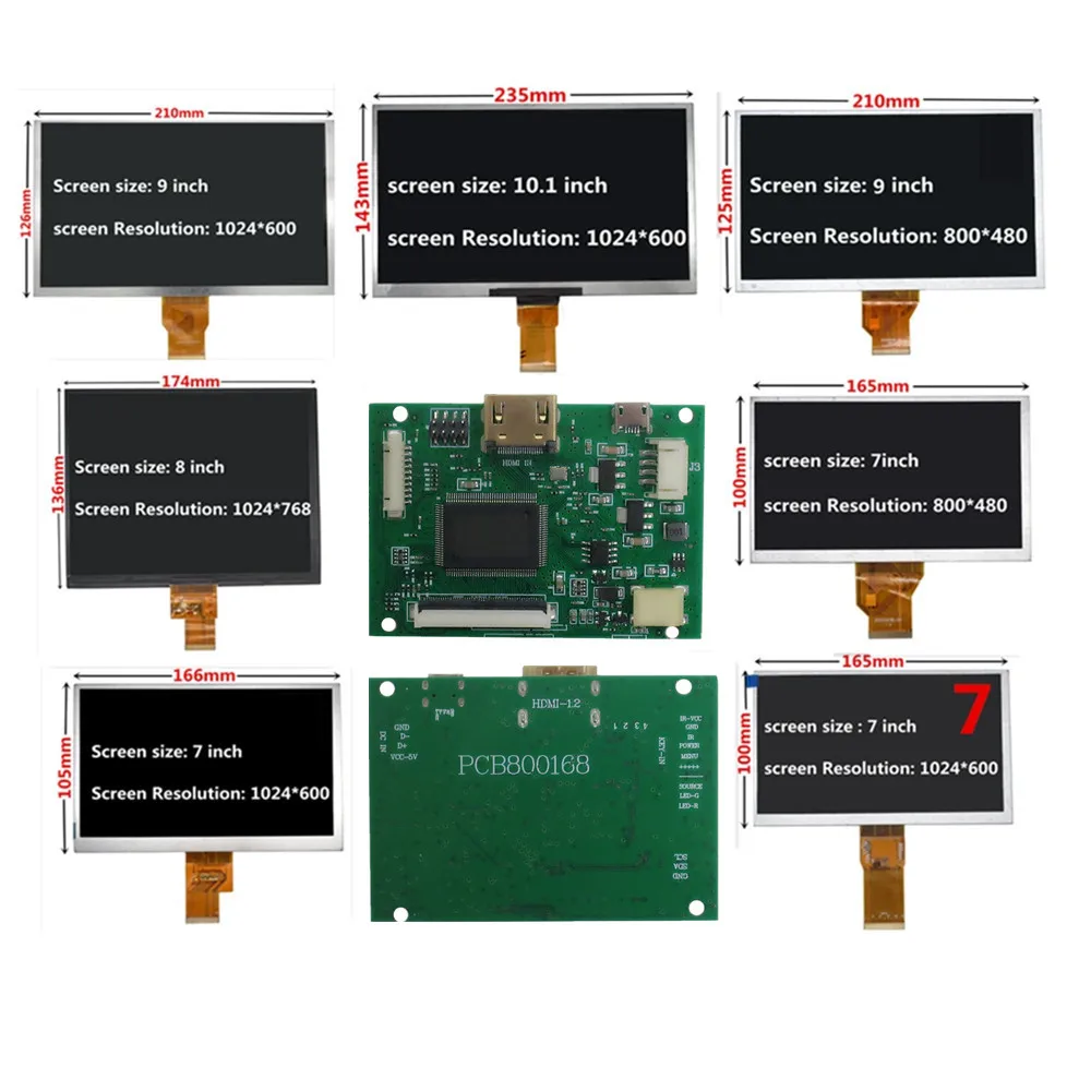 7/8/9/10.1 inch Screen LCD display driverboard kit HDMI-compatible Raspberry Pi/PC/notebook Portable multifunctional DIY monitor