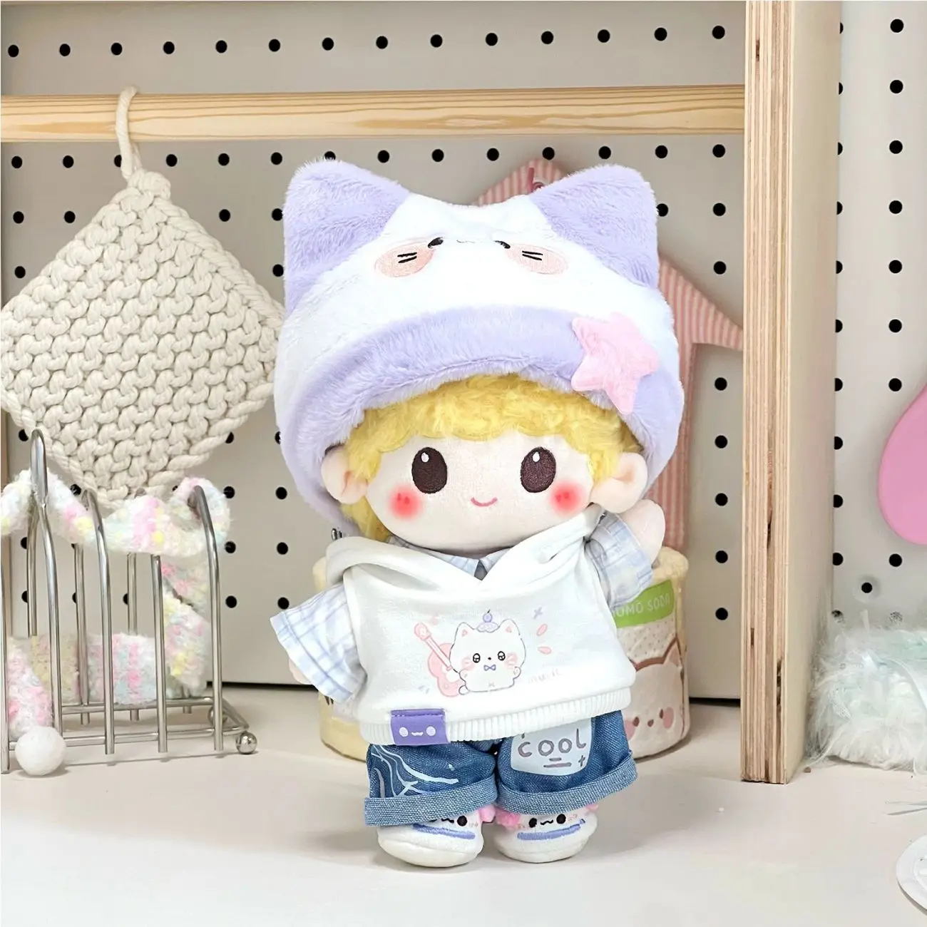 20cm Cotton Doll Clothes, Original Meow Set, Regular 20cm Doll, 5-Piece Set Including Hat, Shirt, Sweater, Jeans, And Shoes