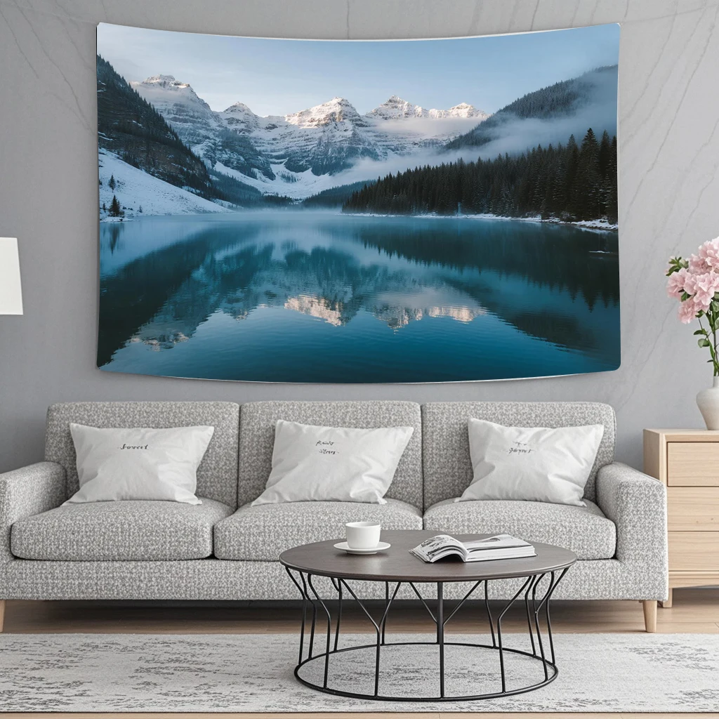 

Custom Mountain Lake Tapestry - Personalized Snow-Capped Landscape Photo Print-Nature Wall Hanging for Living Room Bedroom Decor