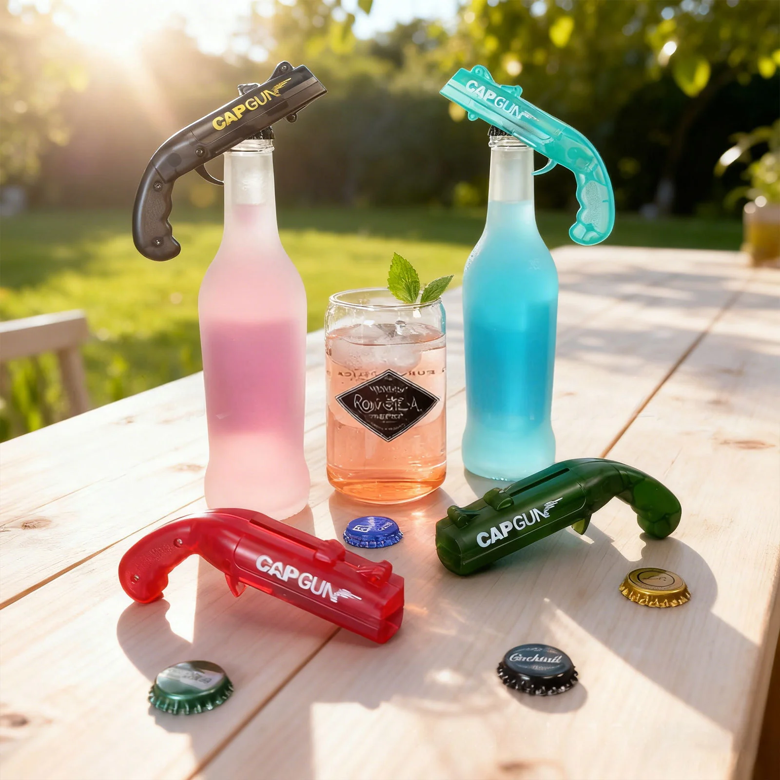 CAP GUN Pistol ejection Creative Bottle opener Multi-functional Beer launcher Bottle Cap Screwdriver ABS