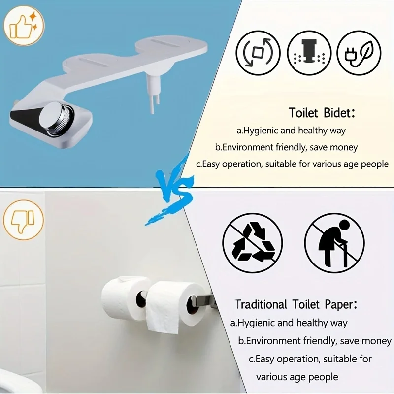 Intelligent Non-Electric Bidet Self Cleaning Toilet Cover Self Cleaning Dual Nozzle Water Bidet UltraSlim Toilet Seat Attachment