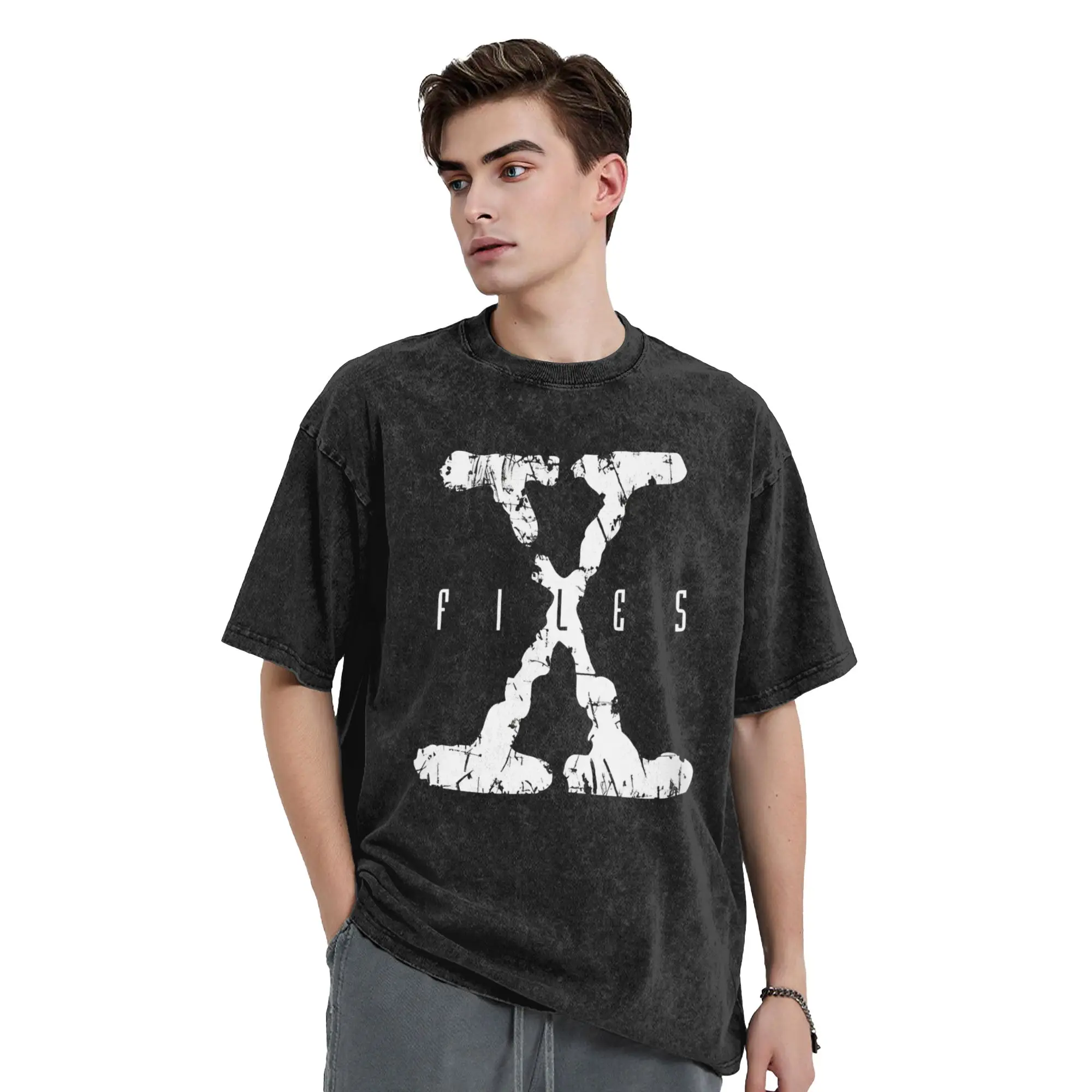 X-Files Grunge Washed T Shirt Streetwear Hip Hop Novelty T-Shirts  Tees for Men Women Short Sleeve Street Summer