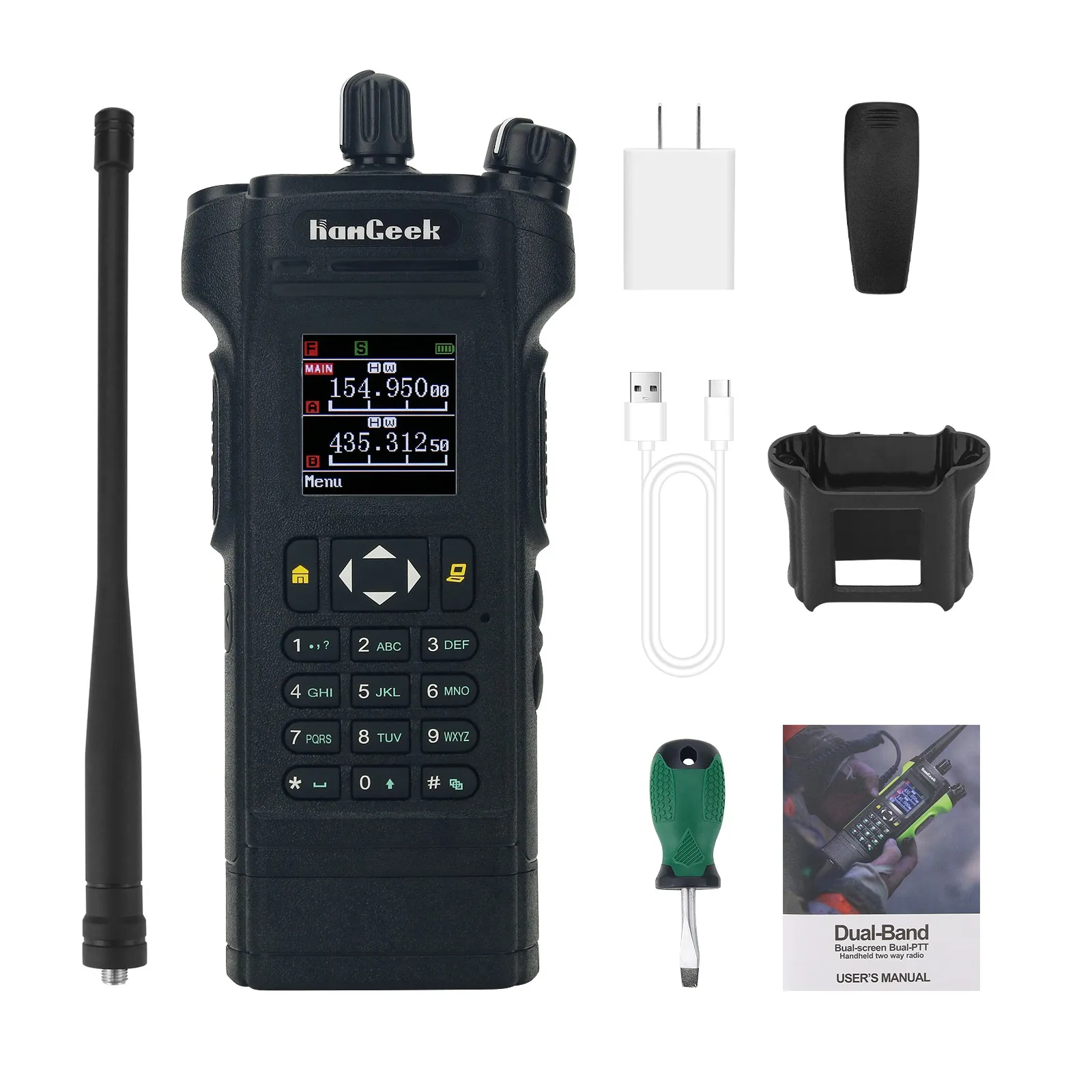 HAMGEEK APX-8000 12W Dual Band SDR Radio Receiver VHF UHF Transceiver Walkie Talkie (Black) With Dual PTT Duplex Working Mode