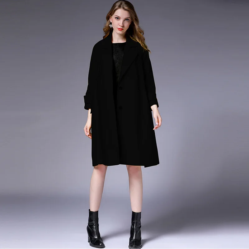 Plus Size Women Loose Major Suit Trench Coat Temperament Fashion Elegant Coat Oversize Long Sleeve High Waist Solid Autumn Coats