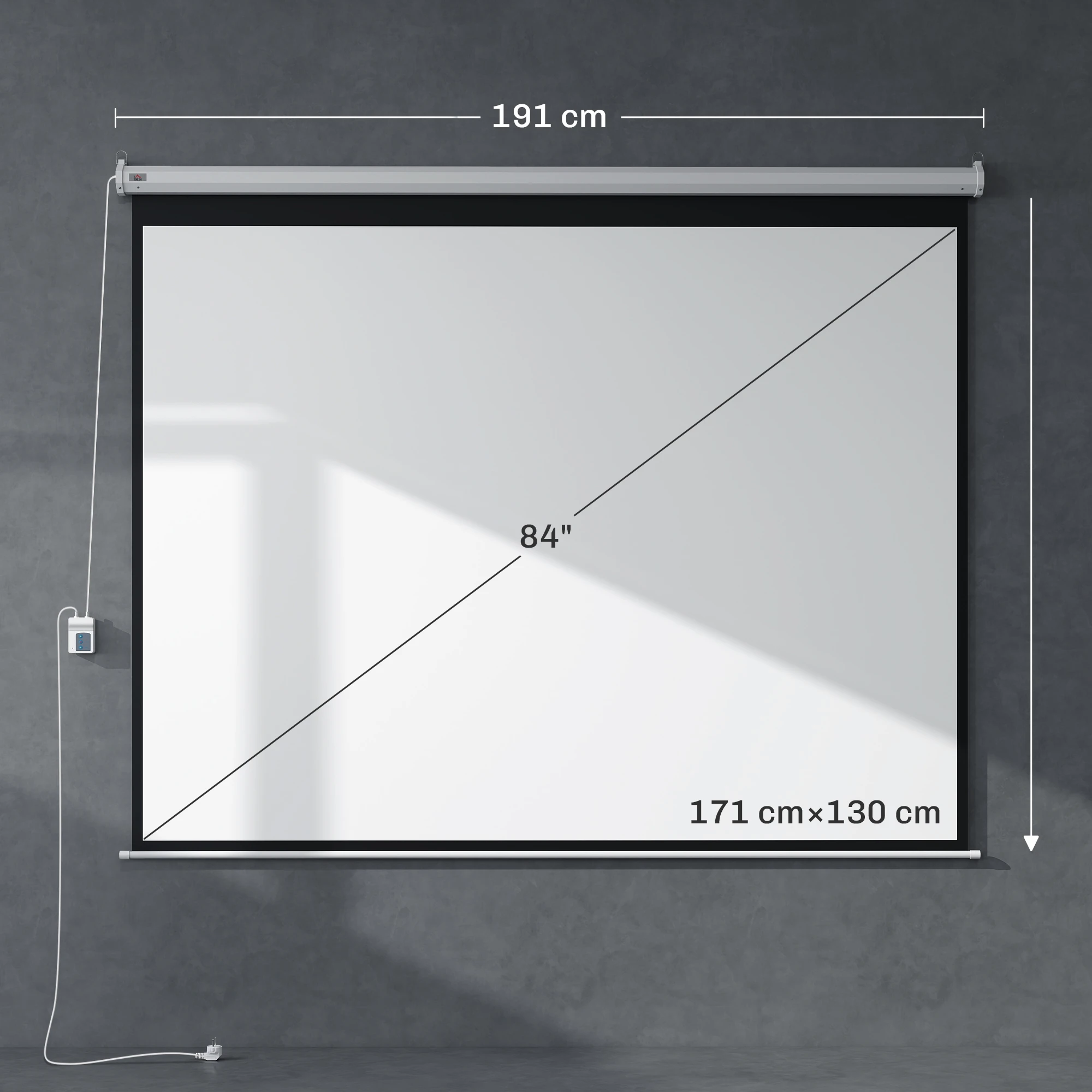 Homcom 84" 4:3 4K HD Motorisierte Projektionsleinwand für Heimkino, Wand-/Deckenmontage, Bedienfeld, Fernbedienung – Detail 10