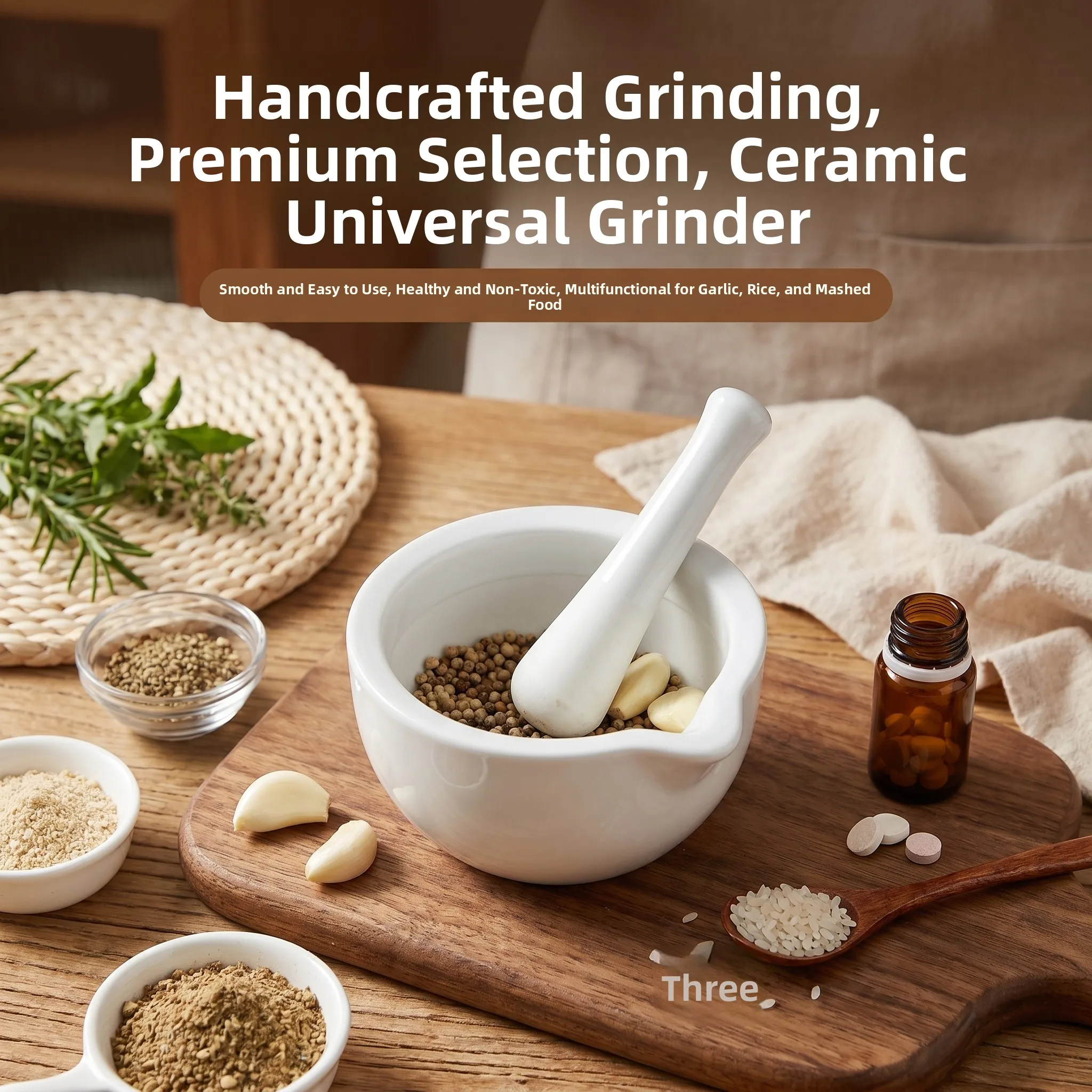 

Ceramic Grinding Bowl Baby Supplementary Food Garlic Paste Pepper Grain Rice Paste Medicine Tablet Mortar Home Use Tea Grindi...