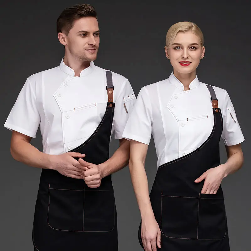 Männer Short Chef Jacke für sommer schwarz koch outfit Restaurant Küche Kellner Kellnerin Weiß Jacke Bäckerei Bar Cafe Kleidung Frauen