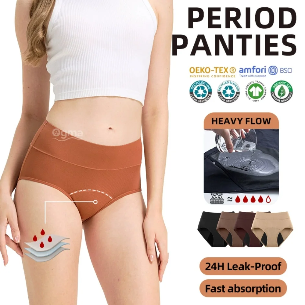 Women's 3-Layer Fast Absorption Mid Waist Period Panties Leakproof Breathable Underwear For Period Days image 5