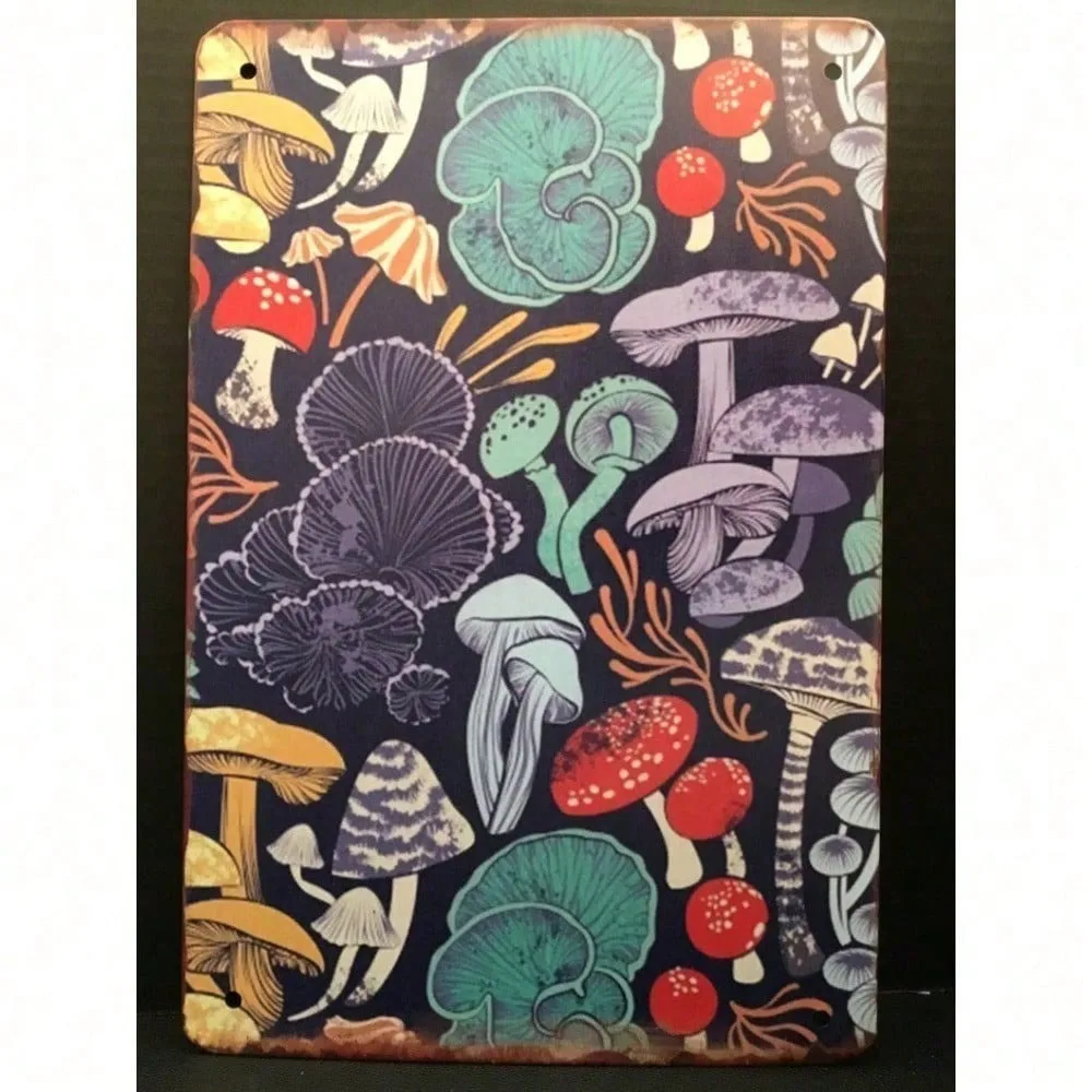 

Vintage Tin Metal Mushroom Sign 8x12 Inch, Rustic Wall Art Decor For Home Garden Outdoor, Art Deco Style Ramadan & Valentines De