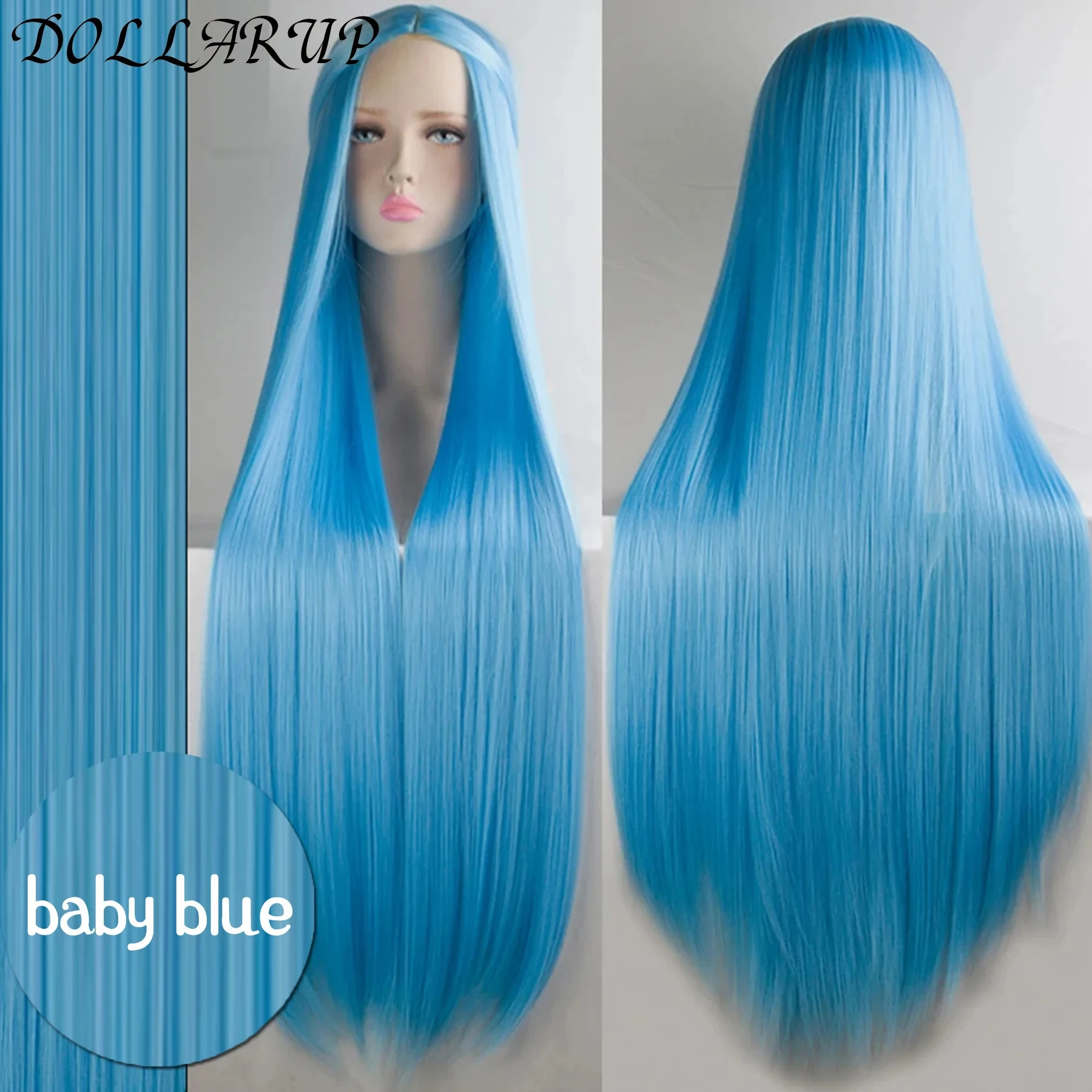 JKL 100 سنتيمتر الاصطناعية طويل مستقيم شعر مستعار تأثيري مع الانفجارات امرأة أنيمي أومبير شعر مستعار الوردي الأخضر الذهب شعر مستعار مقاوم للحرارة #2