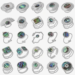 Metal Stainless Steel Ring Open Adjustable Double Layered Leaf Sun Round Geometric Rings For Women Men Sea Jewelry Abalone Shell