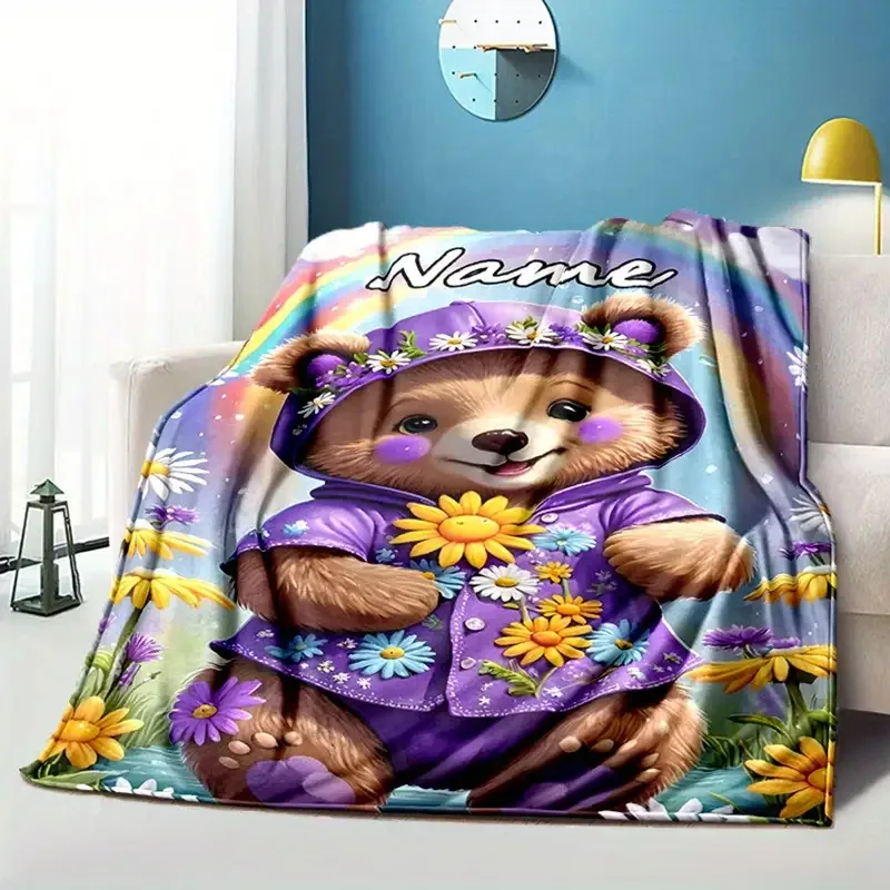 Personalized custom name bear blankets,suitable for bed sofas, picnics and outdoor Christmas,Halloween and birthday celebrations