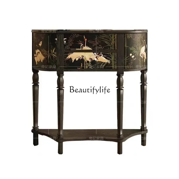 

pg45**Black painted entrance entrance table French foyer display retro solid wood storage case