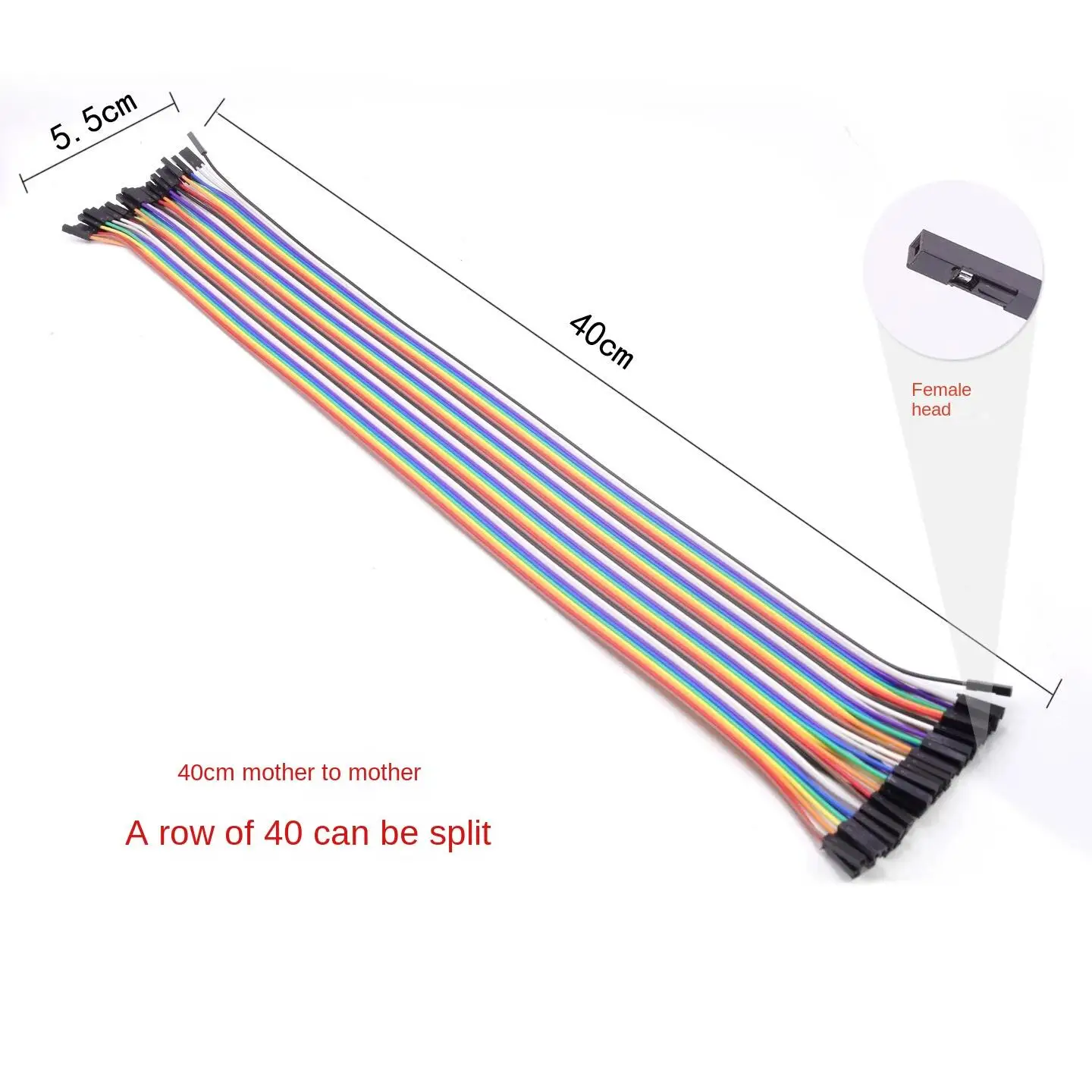 High quality Dupont line 40pcs 10/20/30cm 2.54mm 1p-1p Pin Female to Female Color Breadboard Cable Jump Wire Jumper For Arduino