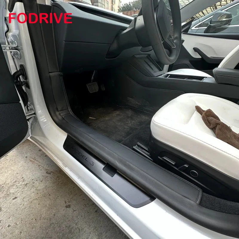 

For Tesla Model Y Juniper Model 3 Highland Front Rear Door Sill Pad Door Welcome Pedal Threshold Strip PU Leather Accessories