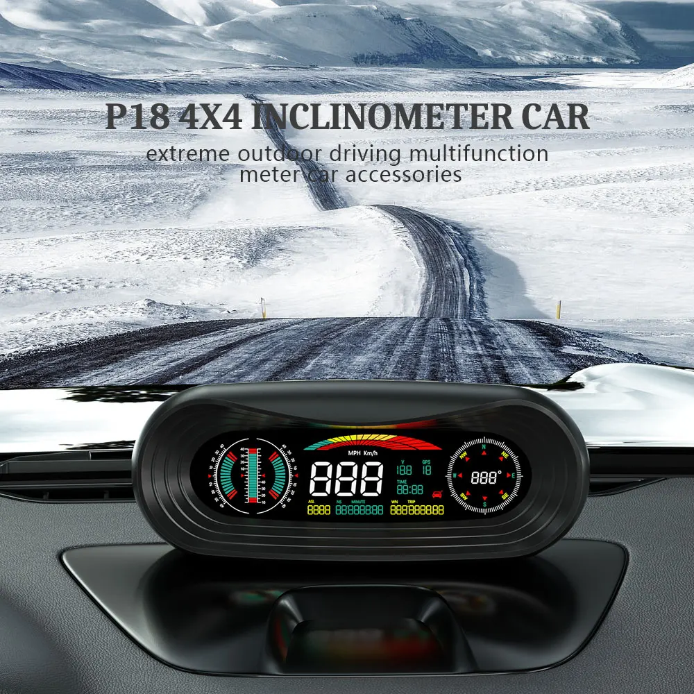 Geyiren P18 Car Speedometer GPS HUD Head Up Display Voltage display Inclinometer Pitch Automotive Voltage Compass Altitude Clock