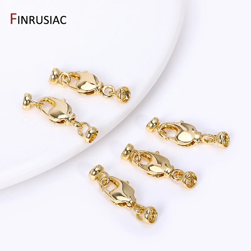 7.5mm*22mm 18K Gold Plated Brass Lobster Clasps For Jewelry Making, End Beads Cap Connector For DIY Jewelry Accessories