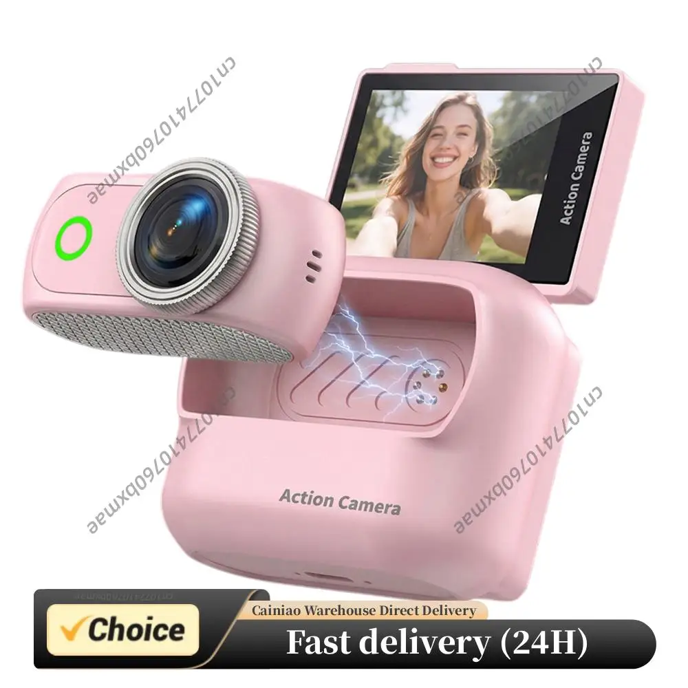 

Thumb Action Camera Magnetic Mini Vlog Camera 4K Anti Shake Wi Fi Wearable POV Cam with Hat Clip and Necklace for Cycling Outdoo