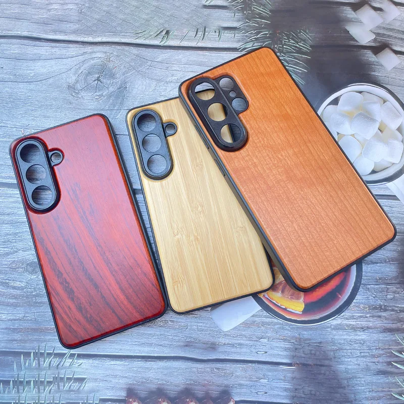 Prawdziwe drewniane etui na Samsung Galaxy S26 S25 S24 Ultra Plus, naturalny orzech, bambus, miękki bumper, pełna ochrona aparatu.