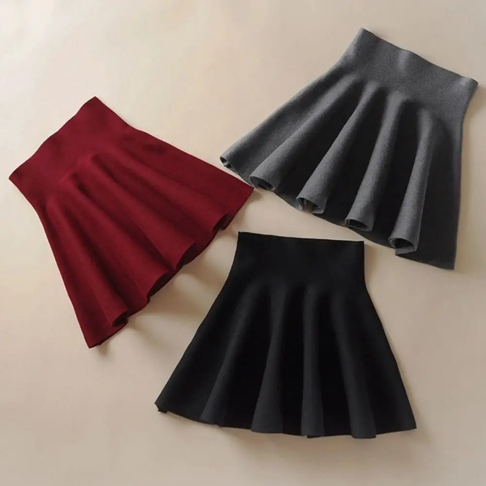 Waist Tight High-Waist 3D Cutting A-line Skirt Autumn Winter Solid Color Skater Mini Skirt Female Clothing юбка женская 스커트