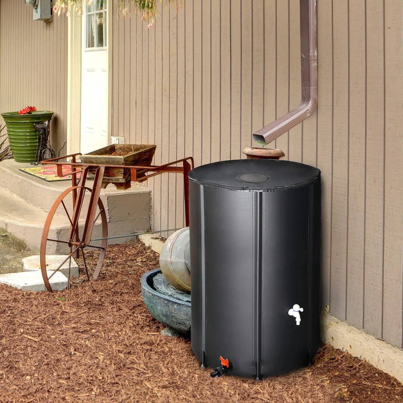 100 Gallon Collapsible Black Rain Barrel Water Collector - Eco-Friendly Water Storage Solution