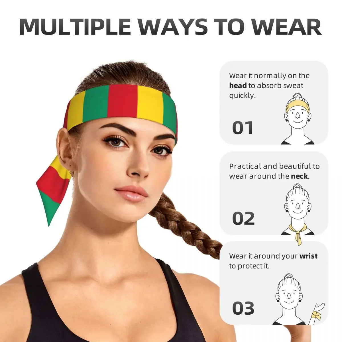 علم غينيا ربطة رأس رياضية عقال رياضي العصابات رئيس التفاف للعمل خارج الجري اليوغا