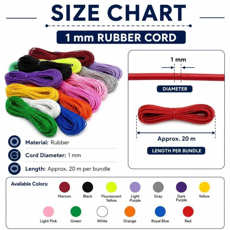 1MM 20 Meter Buntes Hochwertiges Rundes Elastikband Rundes Elastikseil Gummiband Elastische Schnur DIY Nähzubehör – Detail 2