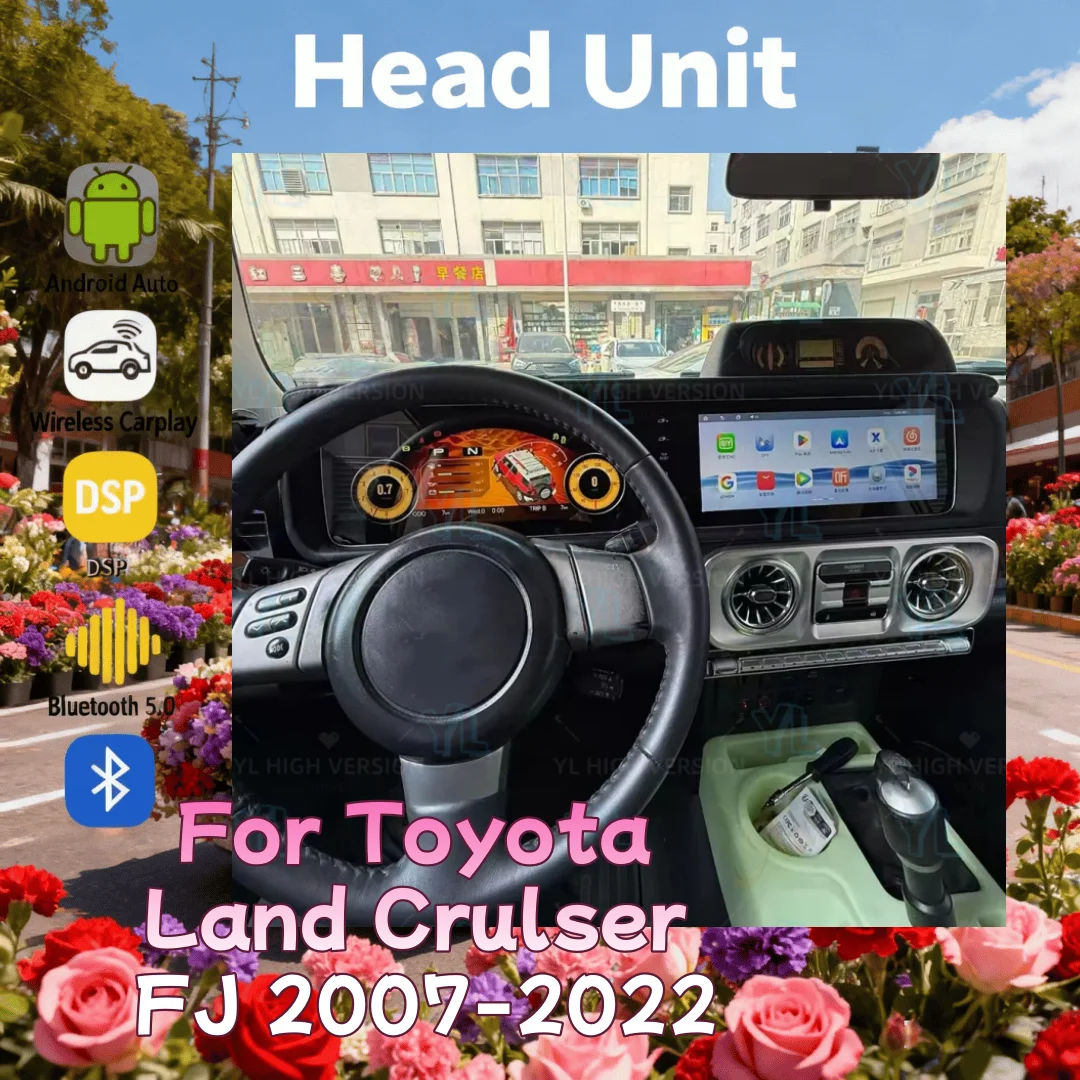 

12,3-дюймовый HD-радиоприемник с двумя экранами для Toyota Land Cruiser FJ 2007-2022, мультимедийный видеоплеер, GPS-навигация, DSP, CarPlay.