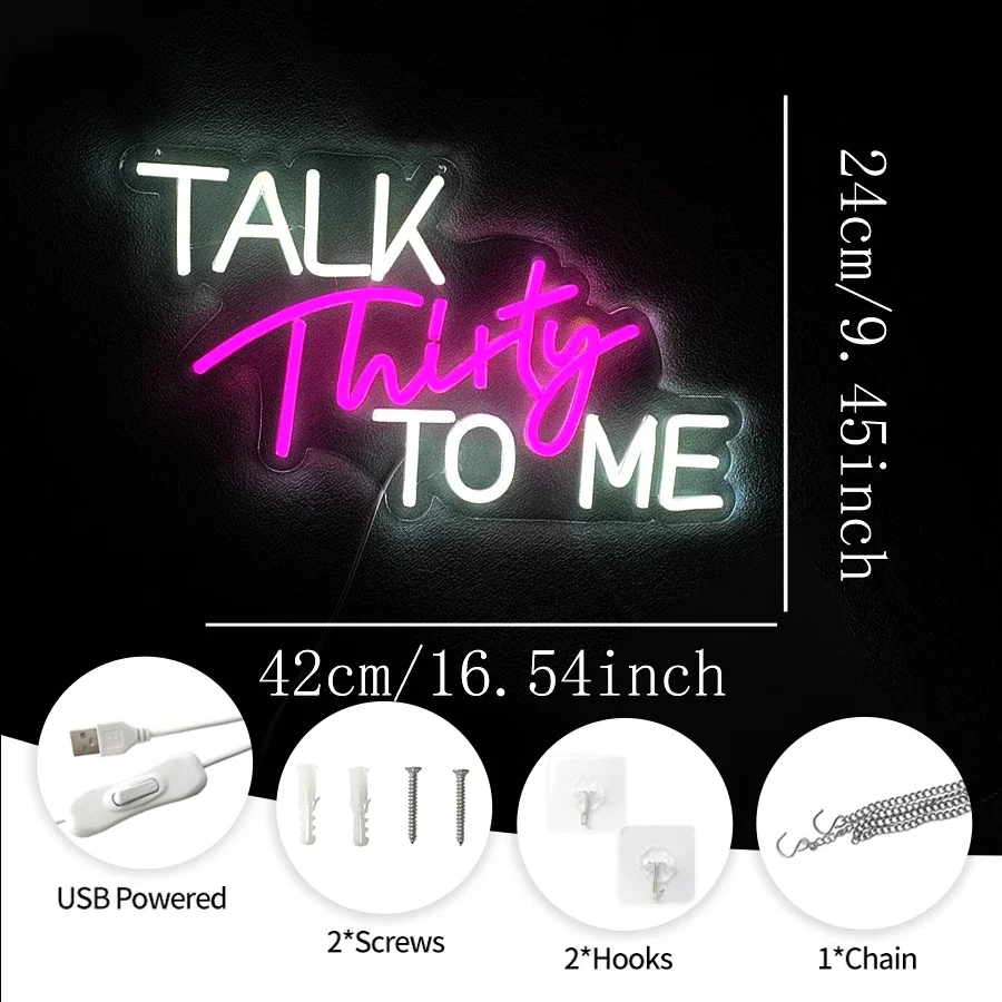 Talk Thirty To Me Neon Sign,LED 30th Birthday Neon Sign for Wall Decor,USB Neon Sign for Birthday  Home Wall Decor Party Gifts