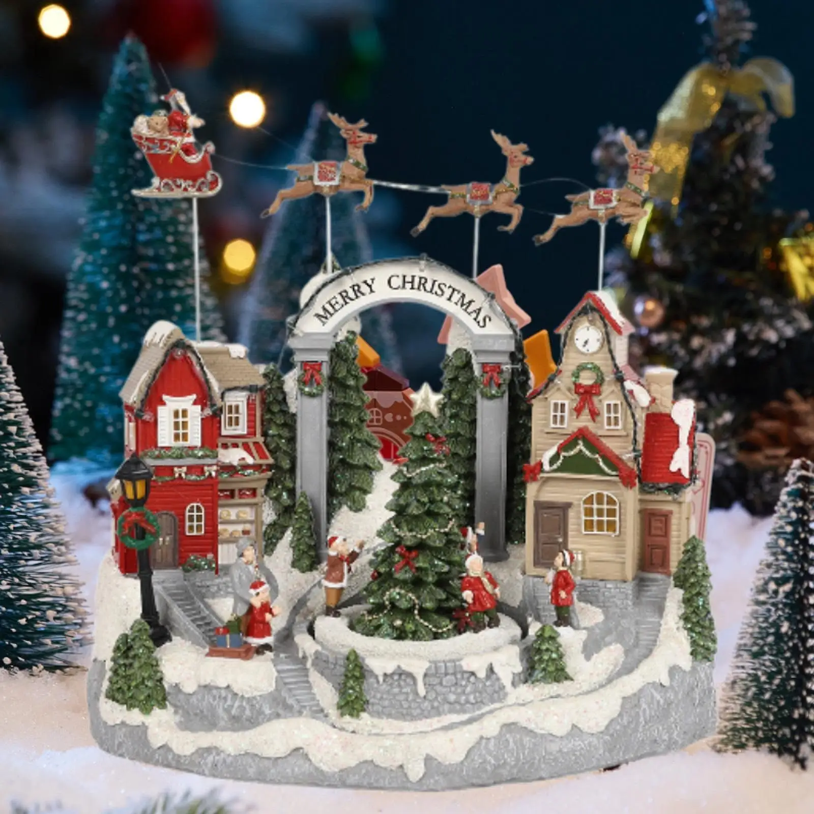 

Рождественский деревенский декор дома, светодиодная подсветка, украшение из смолы, роскошное украшение для дома для рождественской комнаты, настольная витрина