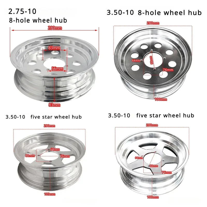 10 Inch 2.75-10 3.50-10 Aluminum Alloy Wheels Suitable for Monkey Bicycles, Motorcycles, Electric Tricycles, Motorcycle Parts