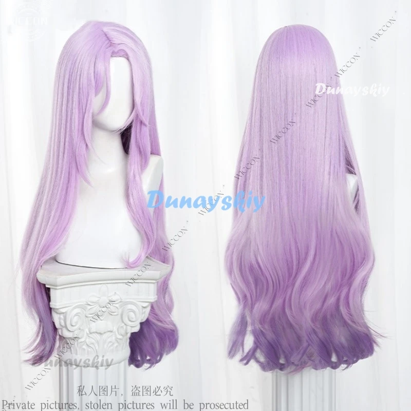 Gioco di giada Honkai Star Rail Parrucca cosplay di giada 90 cm Capelli lunghi viola chiaro Dieci cuori di pietra Festa di Halloween per donne Ragazze Puntelli