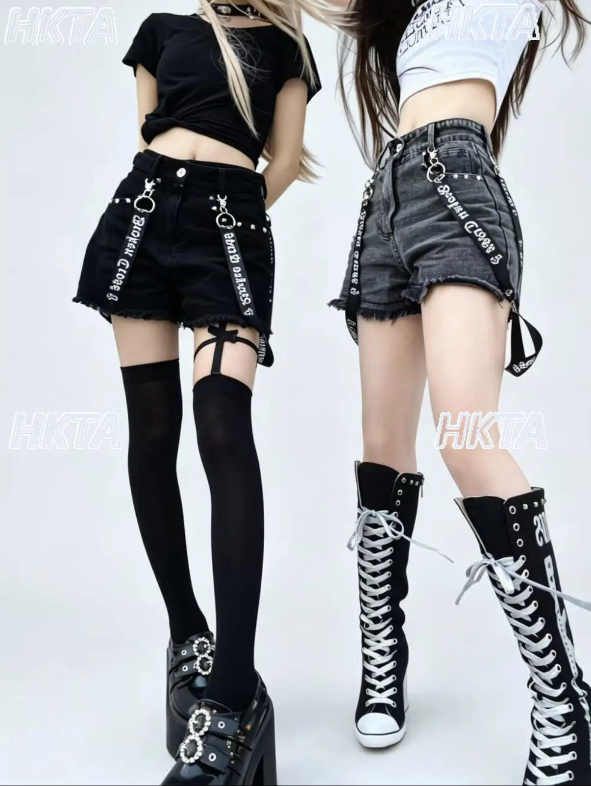 Original Subculture Goth High Waist Denim Shorts Women Dark Fringed Lace-up Balck Shorts Y2k Summer New Booty Shorts