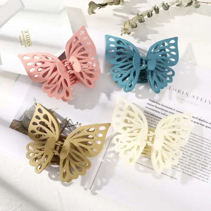 Hollow Double Butterfly Hair Clip Japanese Style Large Size Solid Matte Hair Butterfly Clip for Girls Hair Styling Hairpin Tools