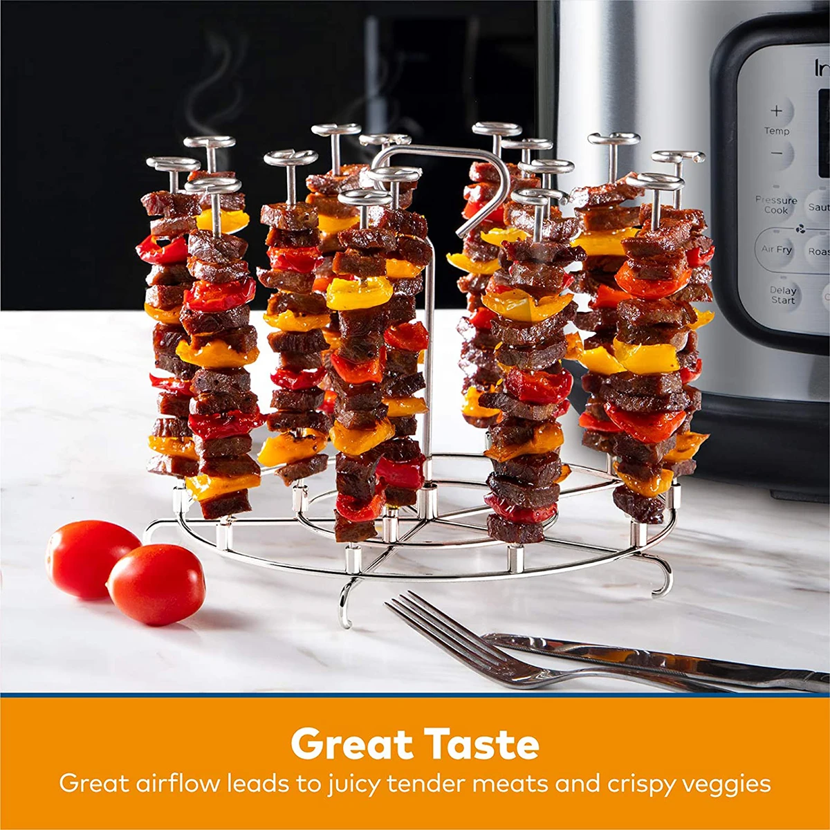 Air Fryer Skewer Stand Stainless Steel Vertical Skewers Holder With Stand Air Fryer Accessories For Grilling Home Kitchen Kabobs