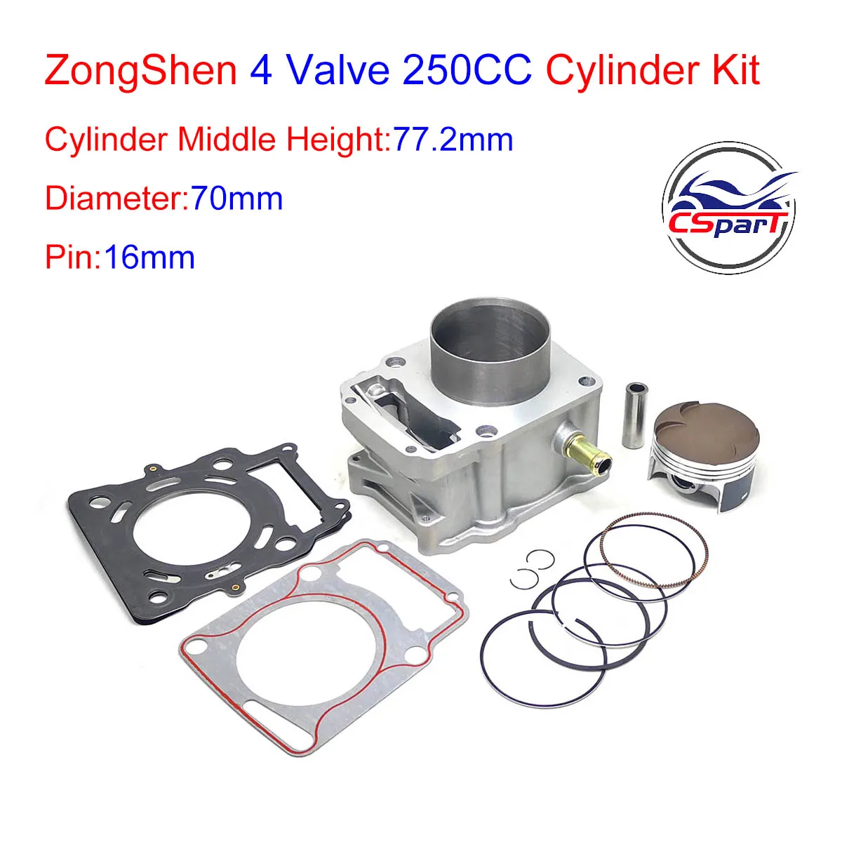 

70MM 16MM 77MM Cylinder kit ZongShen Water 4 Valve CB250 250CC 170MM Engine Kaya Xmotos Apollo Tmax Pit Dirt Bike Parts