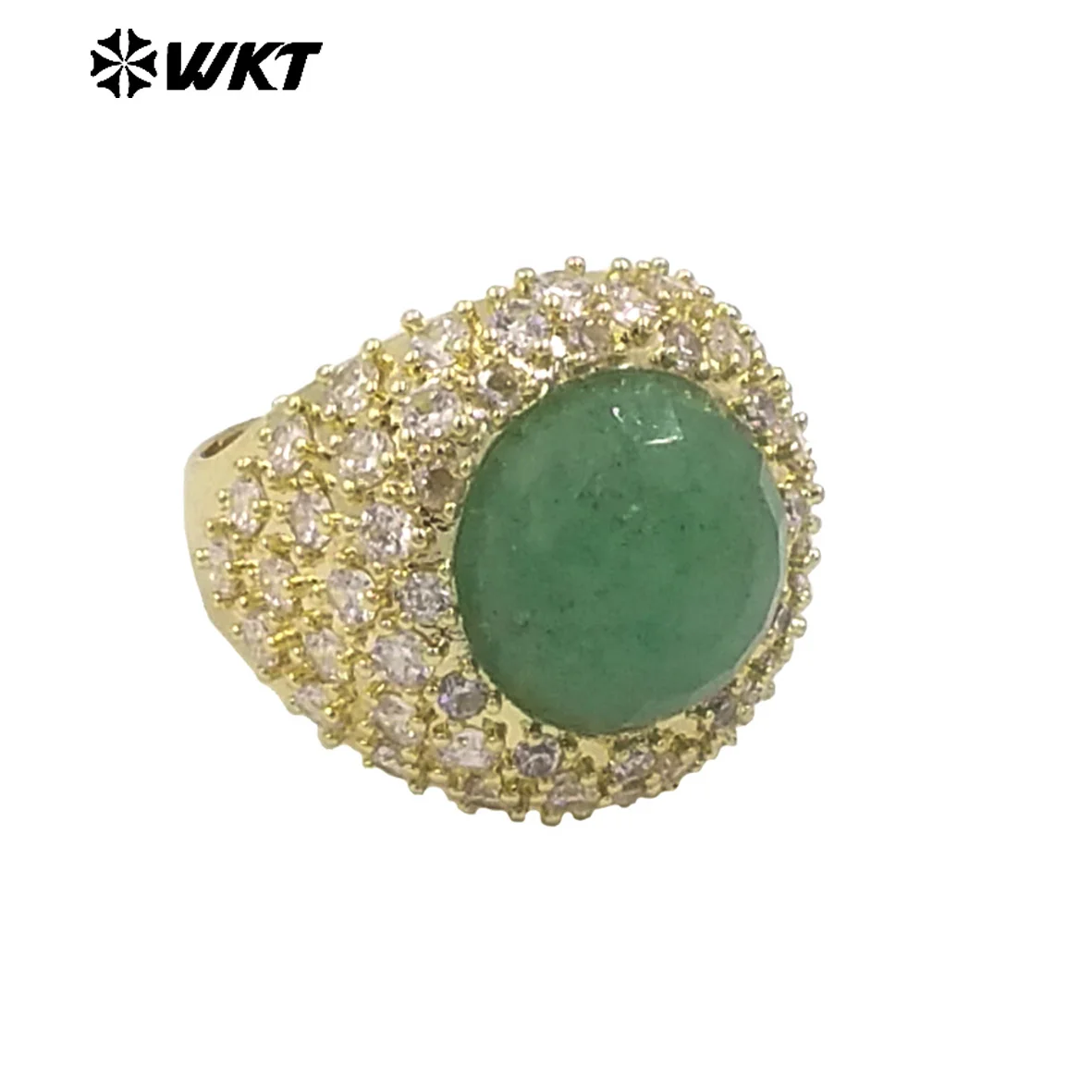 WT-MR027 NEO-Chinese Style Vintage Design Natural Bright Colored Round Stone With Many Zircon 18K Gold Plated Women Rings