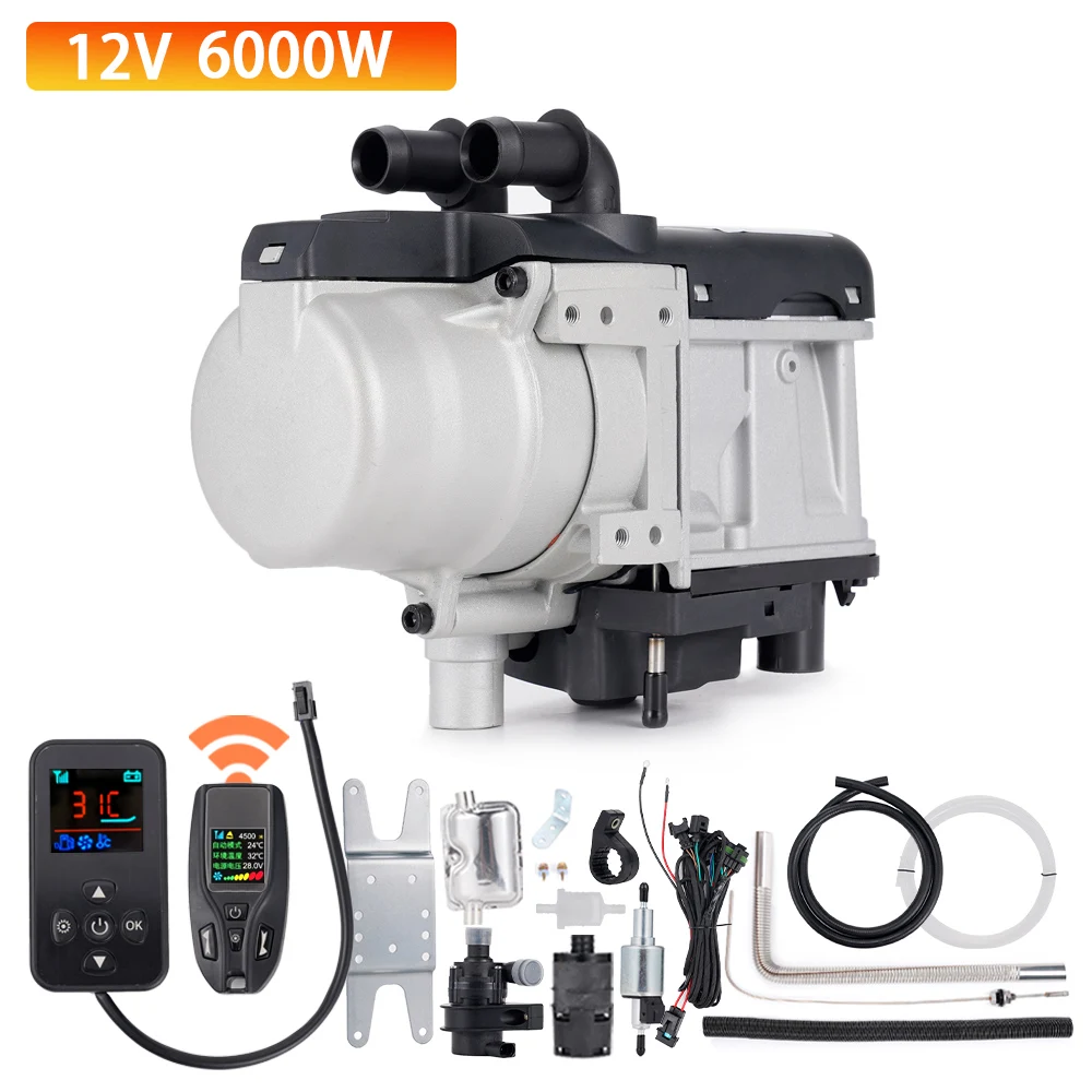 6KW 12V Diesel Dual Mode Preheater Liquid Preheater Warm Air LCD Switch Parking Heating Device For Trucks Van Car Accessories