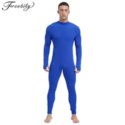 Men's Gymnastics Jumpsuit Solid Color Athletic Unitard Male Long Pants Front Zipper Rompers for Workout Yoga Gym Bodysuit