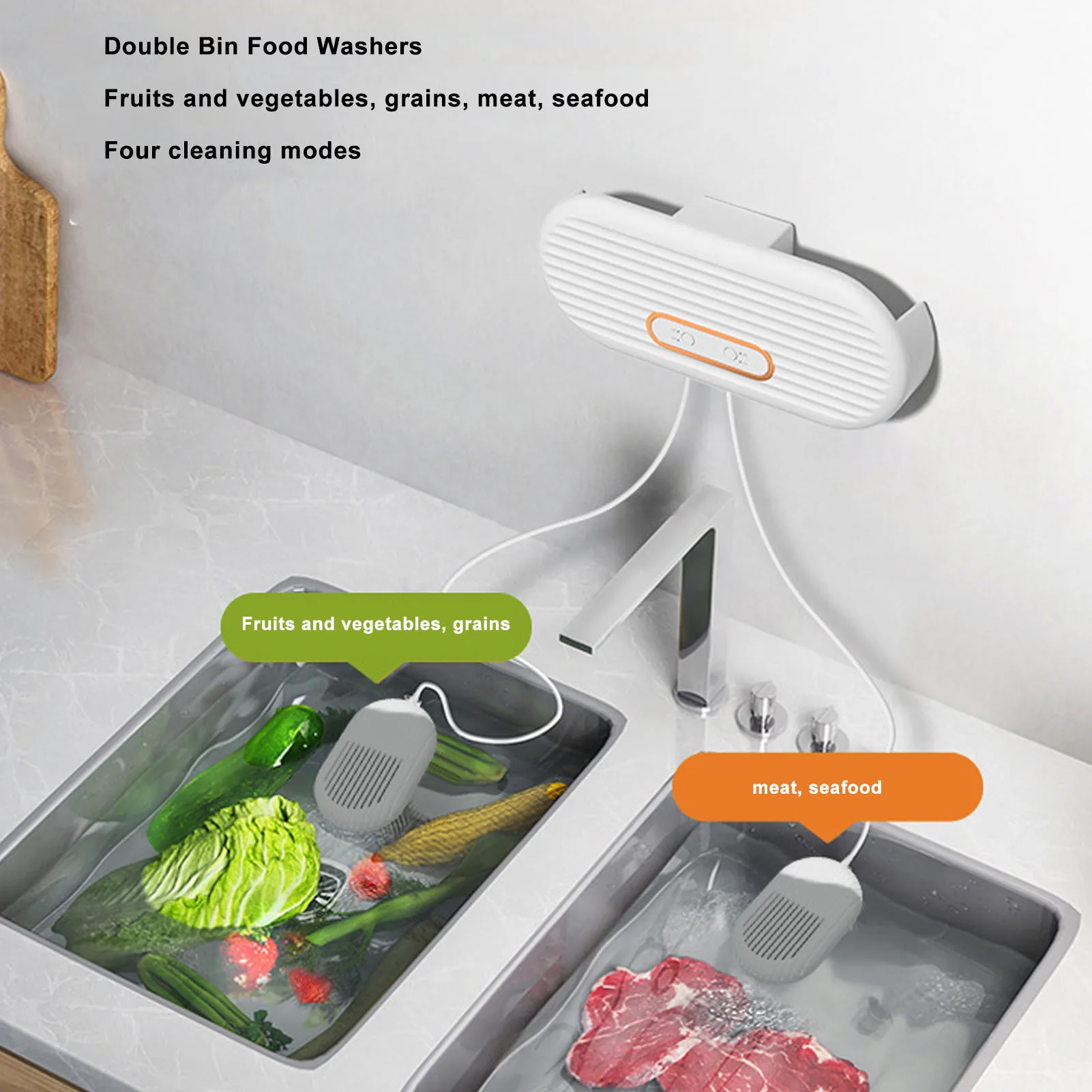 Machine à laver les fruits et légumes alimentée par USB, double chambre murale, 4 Modes de nettoyage, dispositif de nettoyage des légumes