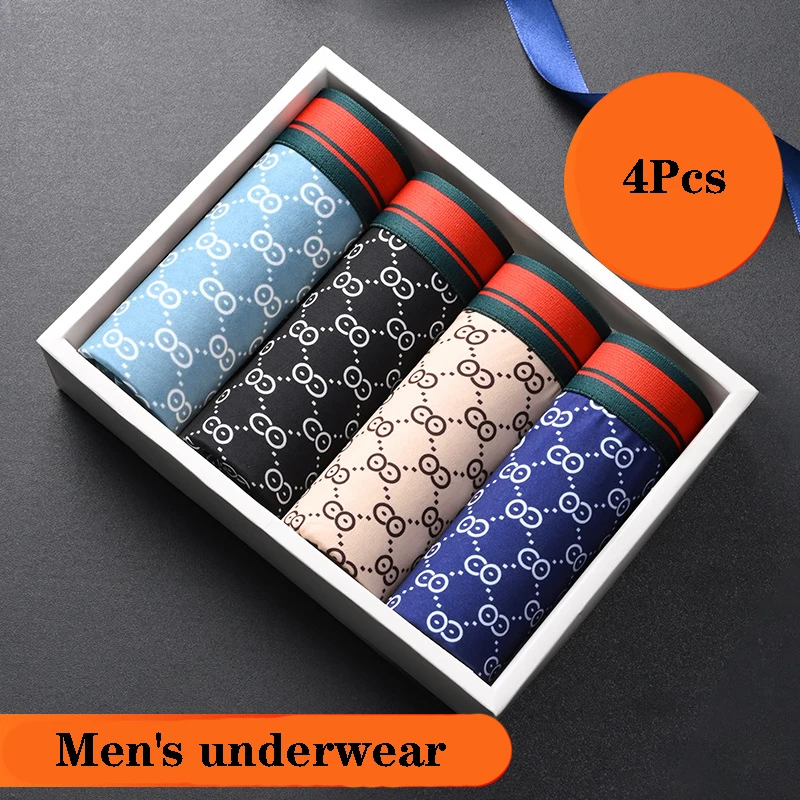 Masculino Respirável Engraçado Boxer Impresso, Roupa Interior Marca, Cuecas Sexy, Cuecas, Calcinhas Da Moda, 4Pcs