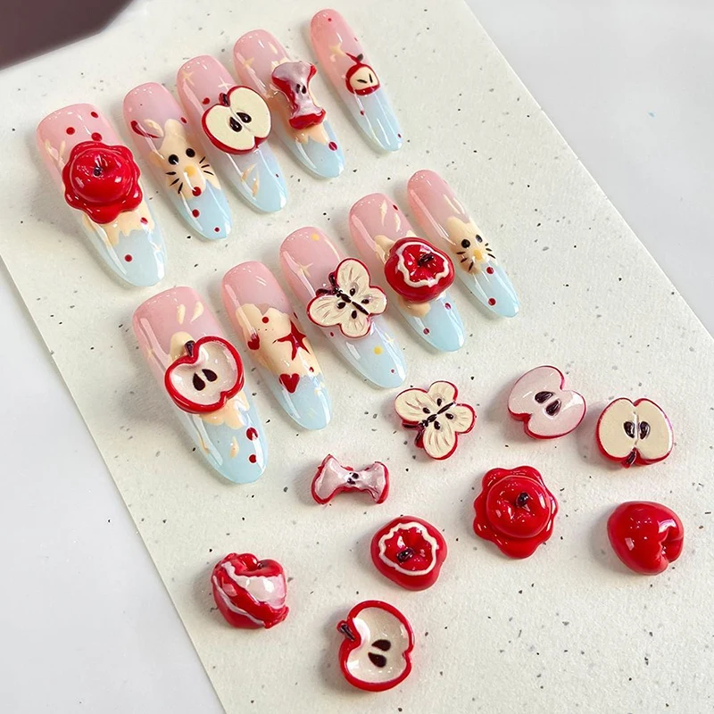 樹脂フルーツスライスネイルアートデコレーションフラットバック漫画シミュレーション赤リンゴ 3D 爪 DIY アクセサリー 30/100 個