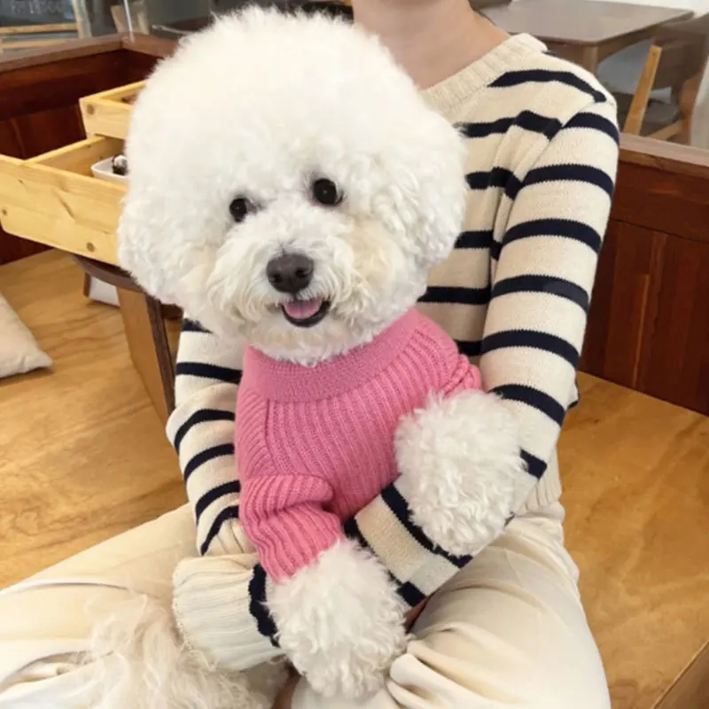 Sweet Style Pet Sweater Winter Warm Dog Clothes Teddy Solid Knit Clothes Simple and Cute Pullover Send Bag XS-XL