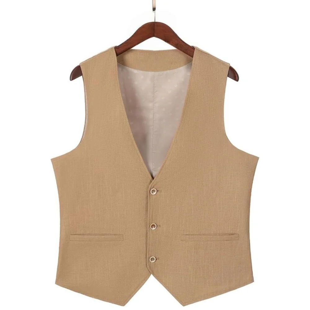 

Men's Summer Linen Vest V Neck Suit Waistcoat Casual Vest Regular Fit Men's Linen Vest